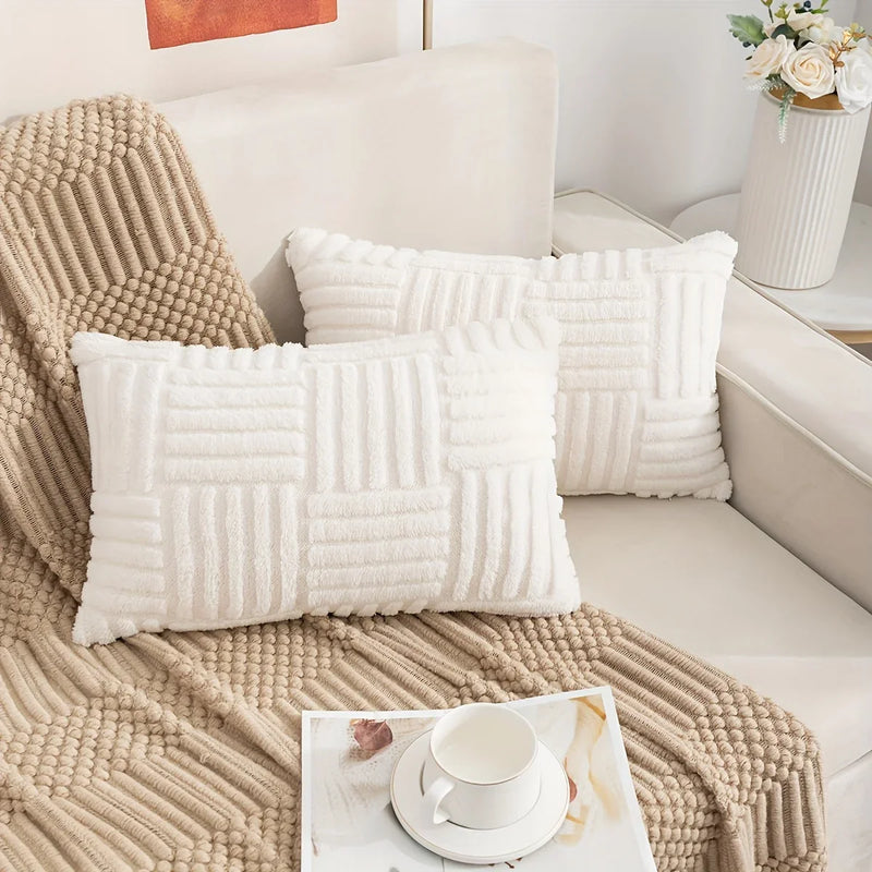 Axyaa Snowflake Velvet White Pillowcase for Sofa, Plush Living Room Cushion Cover