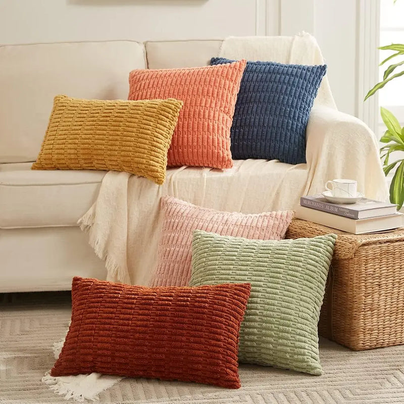 Axyaa Tripe Stripe Corduroy Cushion Cover 18x18 Inch - Boho Chic Home Decor for Living Room