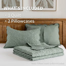 Axyaa Embroidered Quilt Set Queen Size Lightweight Bedspreads, 3-Piece Reversible Design