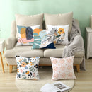 Axyaa Pink Blue Abstract Plants Floral Pillows Case - Modern Art Decor Sofa Couch