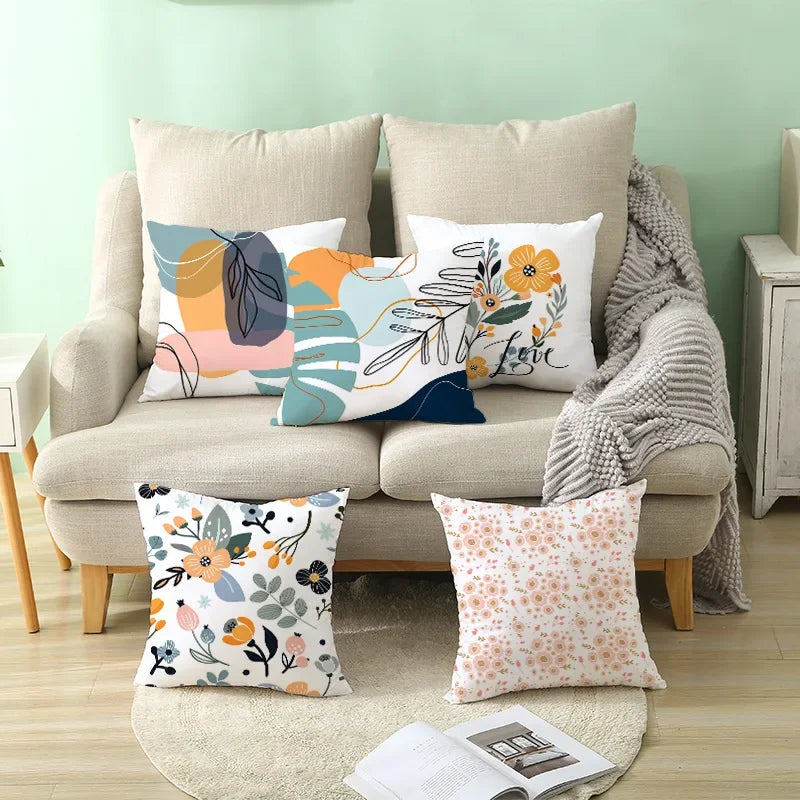 Axyaa Pink Blue Abstract Plants Floral Pillows Case - Modern Art Decor Sofa Couch