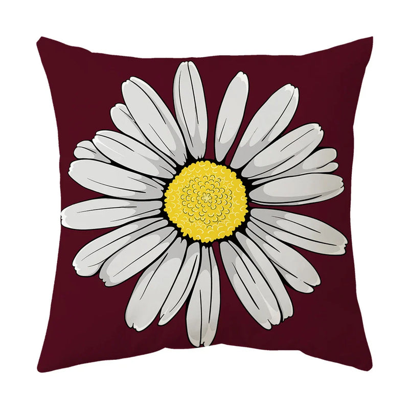 Axyaa Yellow Daisy Cushion Cover Line Sun Pillow Decor
