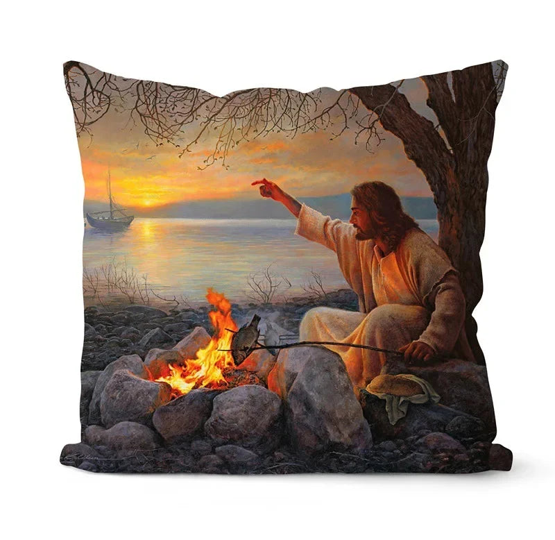 Retro Oil Painting Christmas Pillowcase - Axyaa Nativity Cushions Case Jesus Christ Print Throw Pillows Case