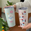 Axyaa Kawaii Puppy Stainless Steel Thermal Tumbler with Straw, 550ml