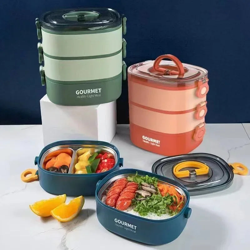 Axyaa 3-Layer Stainless Steel Lunch Box - Leakproof & Microwavable Food Container