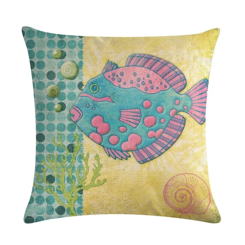 Axyaa Cartoon Sea Pattern Cushion Cover 45*45cm Living Room Sofa Decor Pillowcase