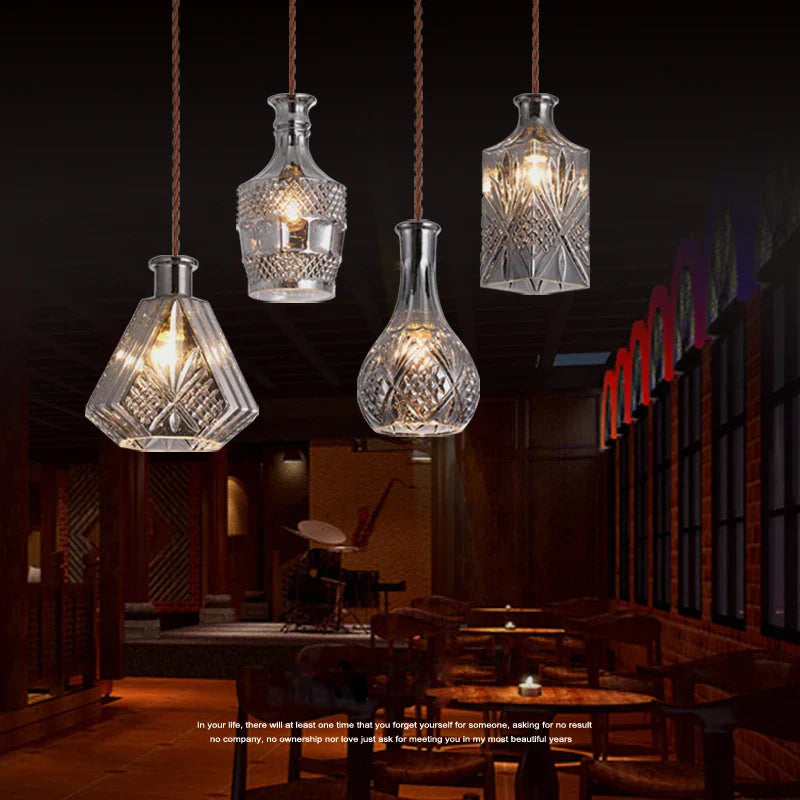 Axyaa Vintage Wine Bottle Pendant Lights with Glass Shade