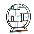 Axyaa Industrial Round Bookcase, 63-Inch Staggered Wood Bookshelf Shelf for Home Office
