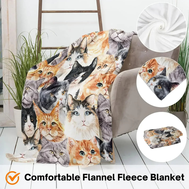 Luxurious Cat Print Flannel Blanket by Axyaa: Perfect for Cat Lovers and Toddlers