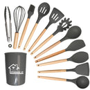 Axyaa 12PCS Silicone Kitchen Utensils Set with Wooden Handle - Non-Stick Cookware & Egg Beaters