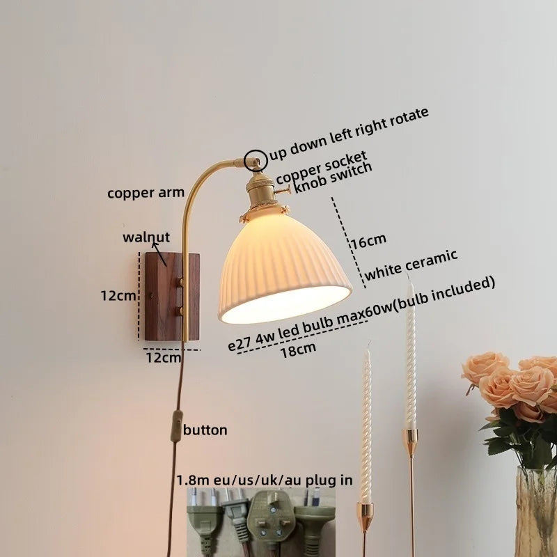 Axyaa Glass Copper LED Wall Lights Modern Bedside Lamp 4w Applique Da Parete