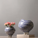 Axyaa Hand Painted Striped Ceramic Vase - Porcelain Flower Pot Home Decor