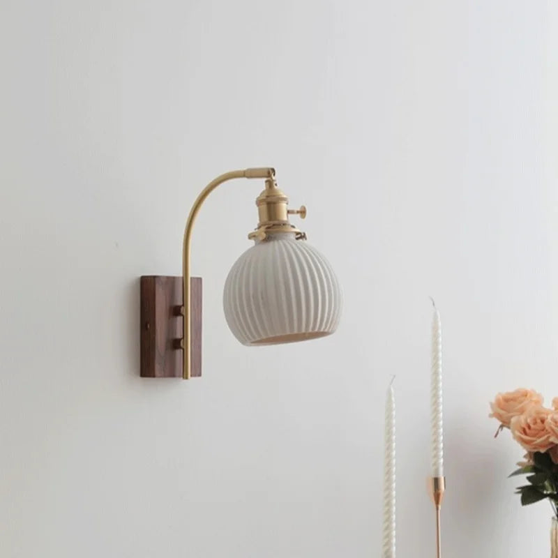 Axyaa Ceramic Walnut LED Wall Lights - Modern Bedroom & Living Room Bedside Lamp