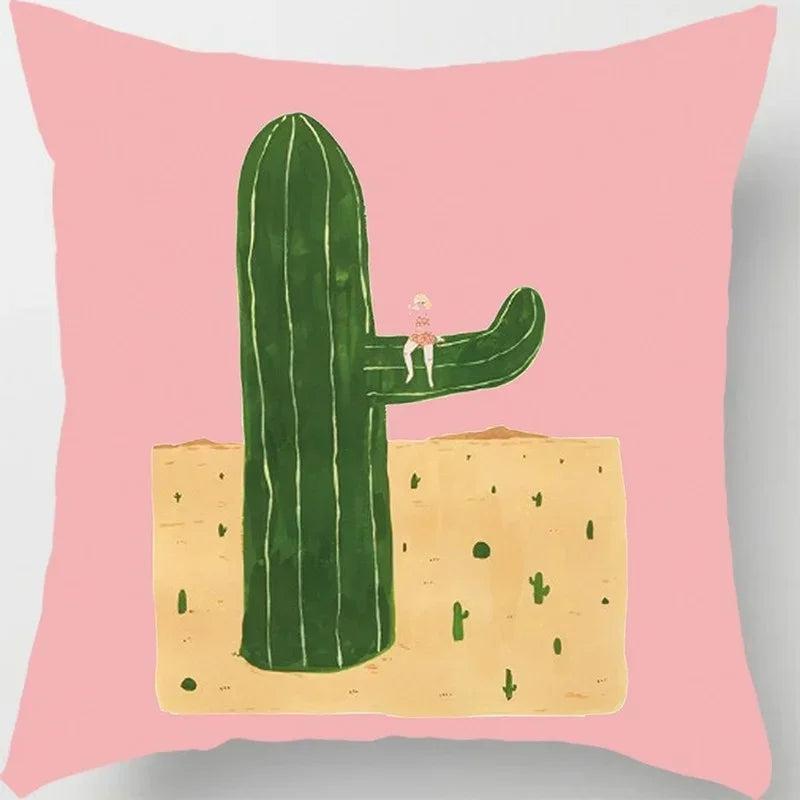 Axyaa Tropical Cactus Potted Pillowcase for Home and Office Decor