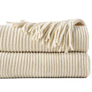 Axyaa Green Plaid Chenille Knit Blanket with Tassels for Bed Couch Décor