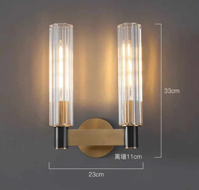 Axyaa Retro Nordic Iron LED Wall Lamp in Golden with Glass Background