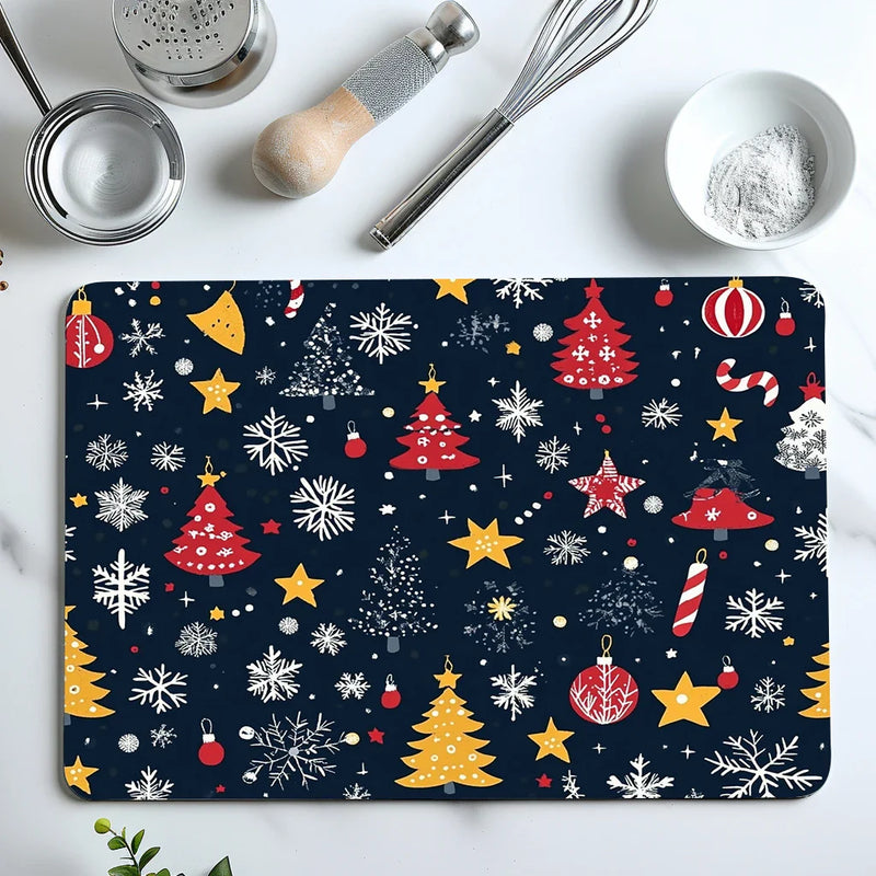 Christmas Tree Snow Stars Drying Mat - Non-Slip Absorbent Kitchen Placemat by Axyaa