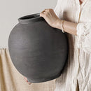 Axyaa Sandstone Black Round Floor Vase - Large 12.5 Inch, Farmhouse Rustic Home Decor