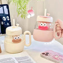 Kawaii Glass Cup with Lid and Straw by Axyaa: Large Aesthetic Drink Bottle