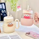 Axyaa Kawaii Glass Cup with Lid and Straw: Large Aesthetic Drink Bottle Mug