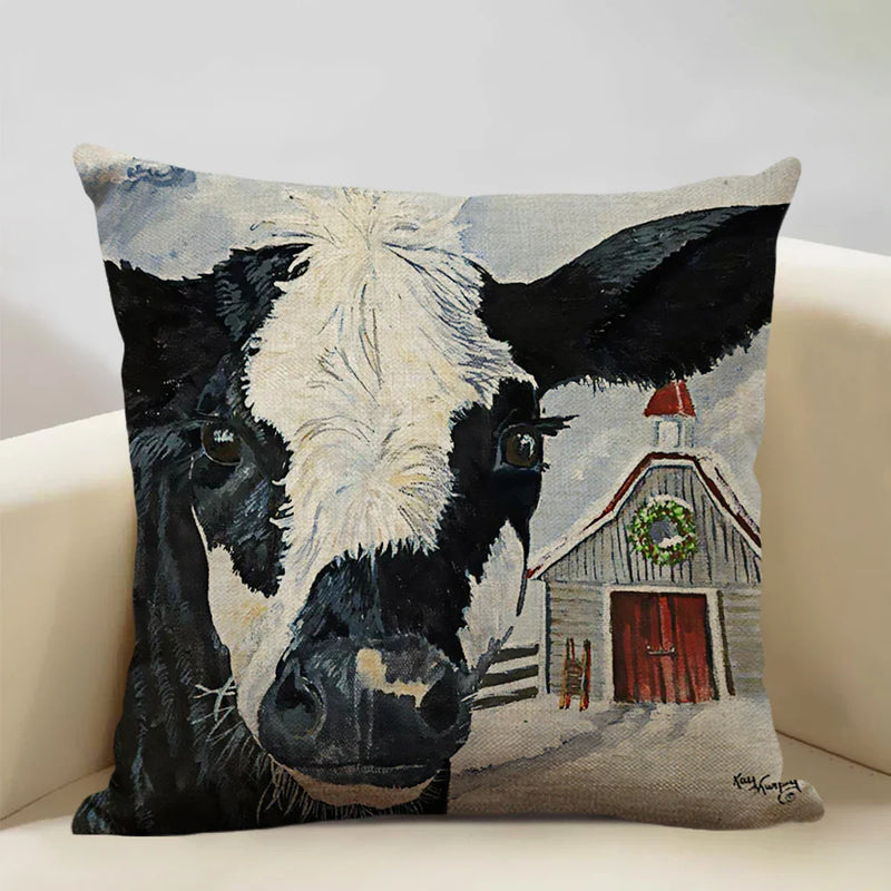 Axyaa Cattle and Sheep Cushion Cover for Home Decor - 45x45cm Linen Pillow