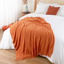 Axyaa Knitted Orange Throw Blanket with Tassels - Lightweight Fall Decor Blanket