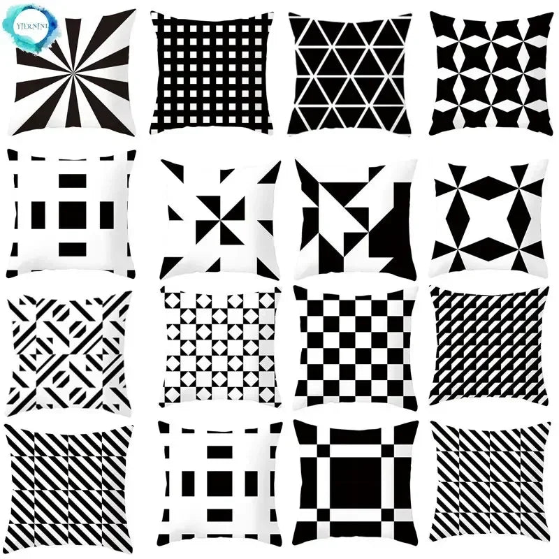 Axyaa Plaid Geometric Wave Stripe Checkerboard Print Throw Pillow Case