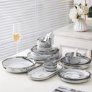 Axya Silver Rim Marble Ceramic Dinnerware Set for Family and Hotel