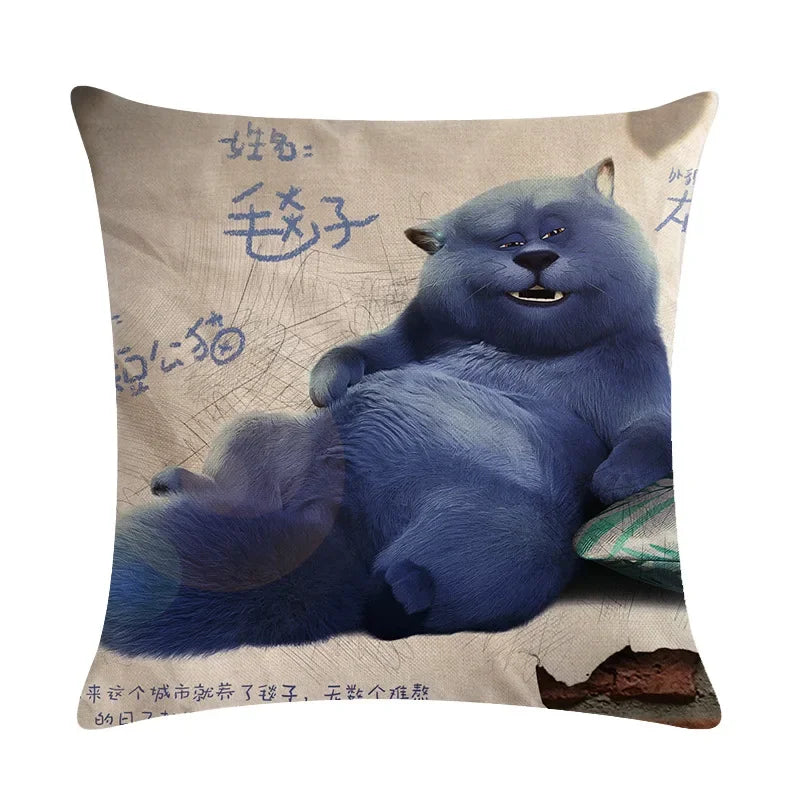 Axyaa Cartoon Cat Linen Pillow Cover for Leisure Sofa Chair Decor 45*45cm