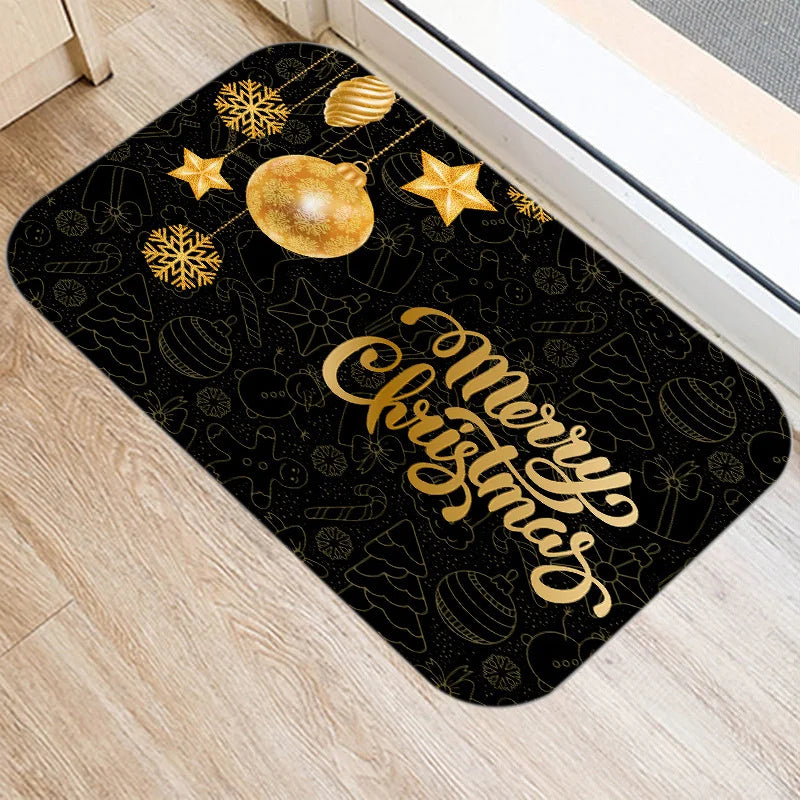 Axyaa Merry & Happy Year Door Mat: Golden Black Letter Print, Non-Slip Floor