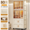 Axyaa Foldable Storage Cabinet on Wheels for Clothes/Quilts, Mixed Cream