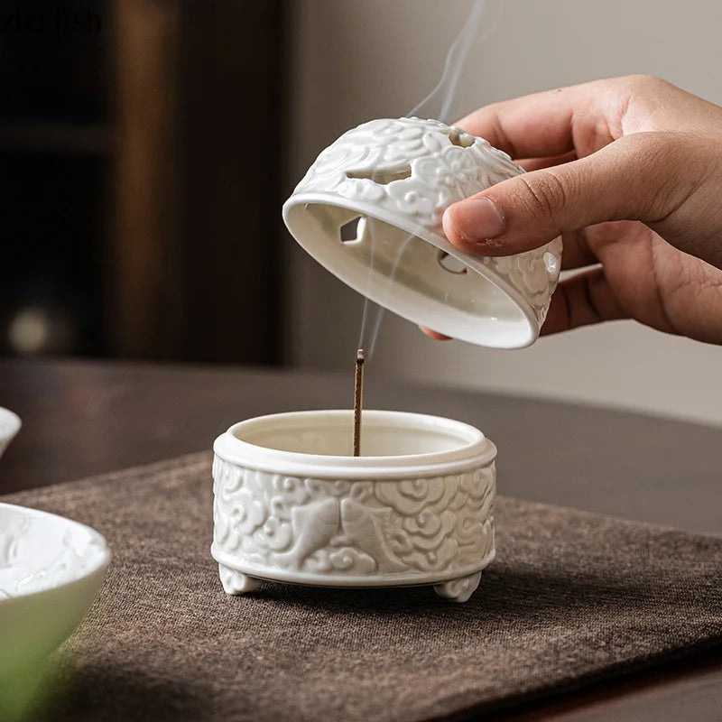 Axya White Ceramic Incense Burner Zen Aromatherapy Stove Household Ornament
