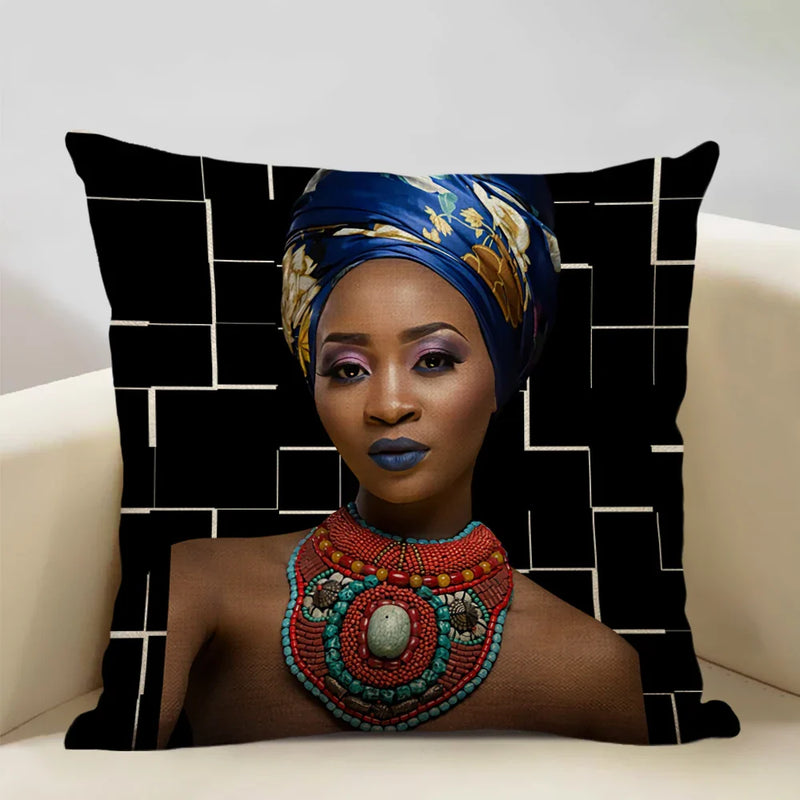 Axyaa African Retro Fashion Girl Sofa Cushion Cover 45x45cm Home Decor Pillow Cover
