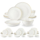 Axyaa 16/32-Piece Golden Rim White Bone Tableware Set - Dinnerware for 4