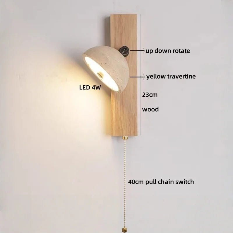 Axyaa Wooden LED Wall Lamp with Switch, E27 Bulb, Yellow Travertine - Wandleuchte