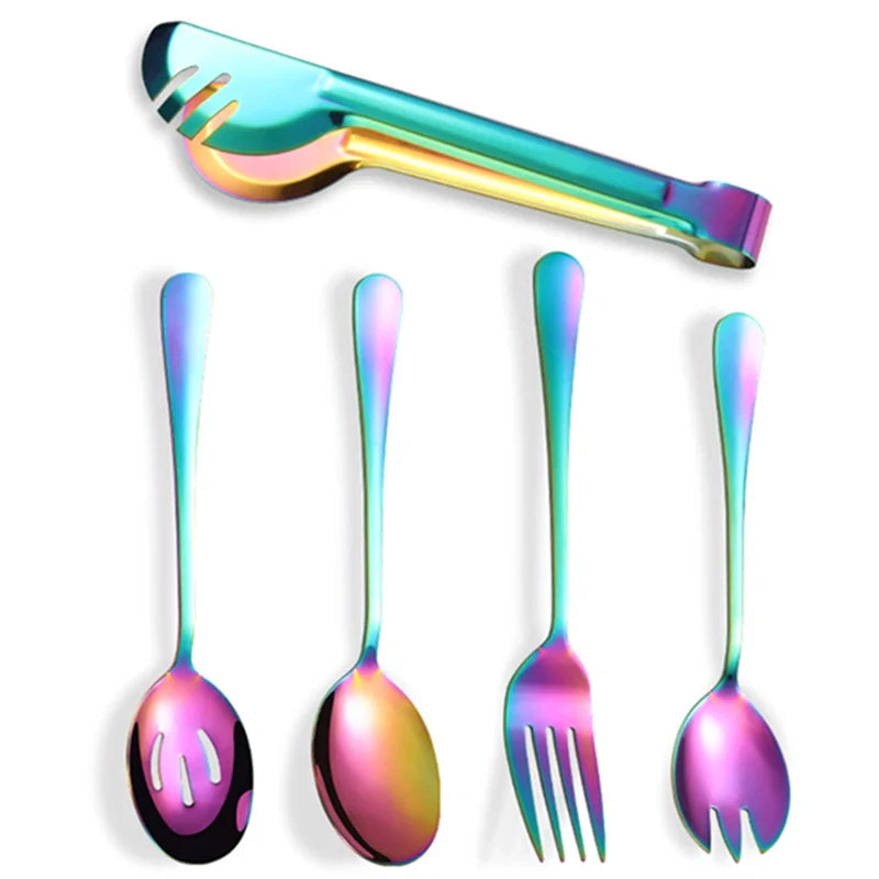 Axyaa Stainless Steel Kitchenware Set: Tongs, Fork, Cake Shovel, & More