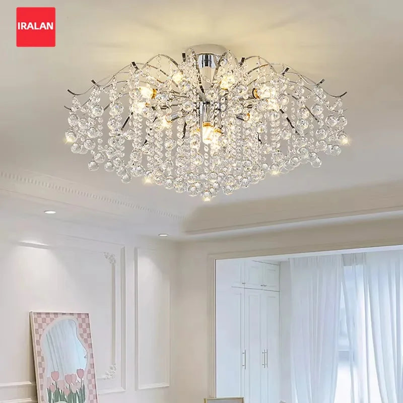 Axyaa Silver Crystal Chandelier Pendant Lamp for Luxurious Ambiance