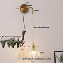 Axyaa Copper LED Wall Lamp Sconce with Glass Shade & Pull Chain Switch