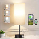 Axyaa White Table Lamp with USB Charging Port and Pull Chain - Night Light for Bedroom