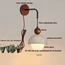 Axyaa White Glass LED Wall Lights Yellow Travertine Switch Wood Sconce