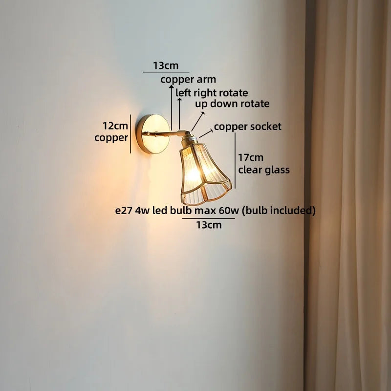 Axyaa Clear Glass LED Wall Lamp Gold Brass Finish Japan Style Home Décor