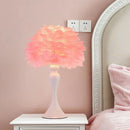 Axyaa White Feather LED Table Lamp - Modern Design for Home and Bedroom Decor