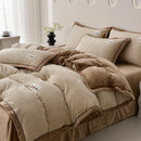 Axyaa 2024 Solid Color Milk Fleece 4-Piece Set with Wide Edge Craft & Flannel Quilt Cover