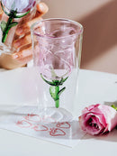 Axya Double Rose Water Cup Girls Glass - High Temperature Resistant Coffee Cup