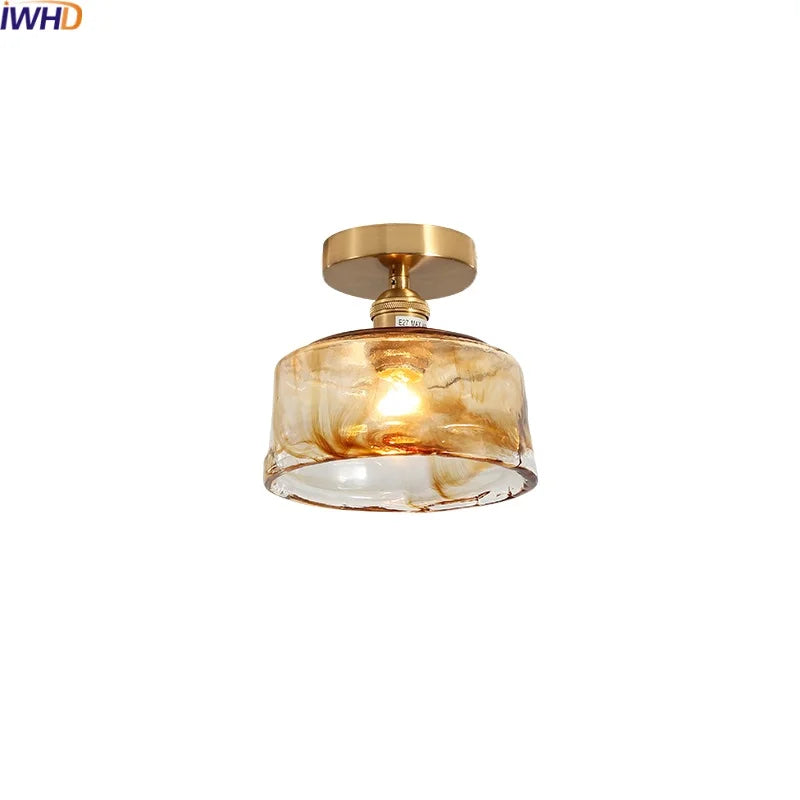 Axyaa Modern Amber Glass LED Ceiling Lights with Copper Socket for Home Decoration