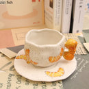 Axya Cartoon Ceramic Mug Set: Hand-painted Coffee Cup with Saucer, Creative Juice Tea Office Water Cup.