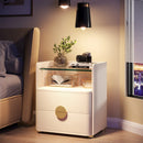 Axyaa Modern 2-Drawer Nightstand with Glass Top, Open Storage Space, Wood End Table