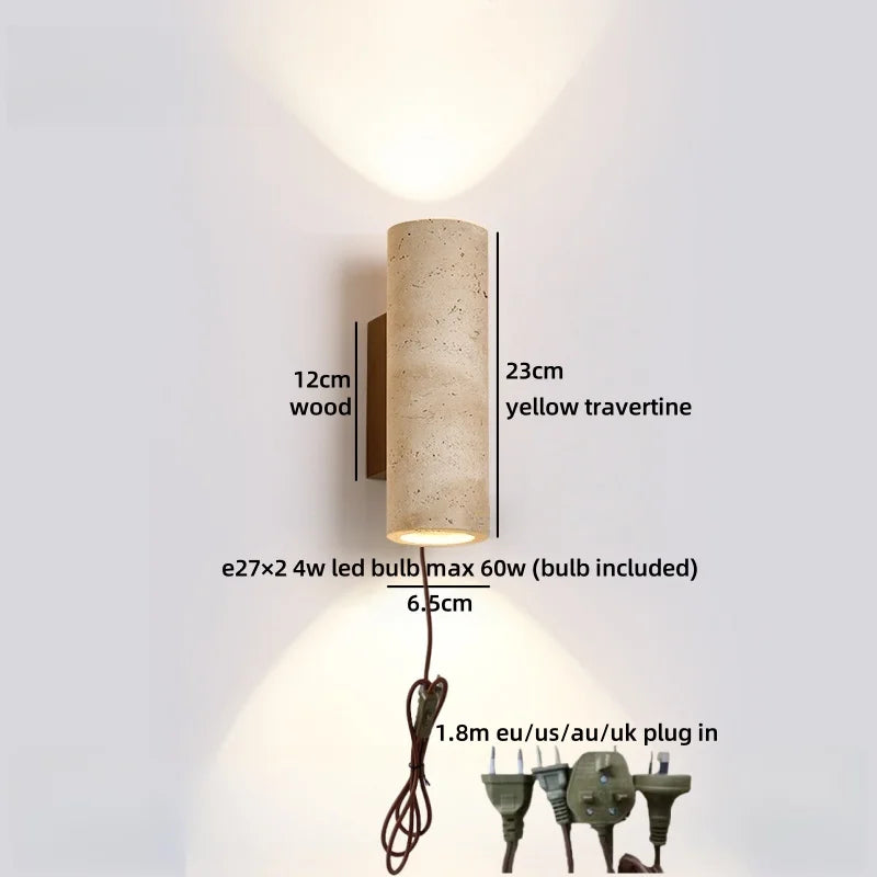 Axyaa Wabi Sabi LED Wall Lamp Yellow Travertine Stone Kitchen Bathroom Stair Light
