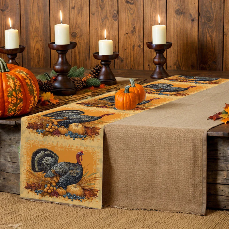 Axyaa Thanksgiving Turkey Flower Pattern Table Runner - Festive Dining Decor