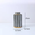 Axyaa Geometric Striped Ceramic Jar with Cover - Home Decor Craft Storage